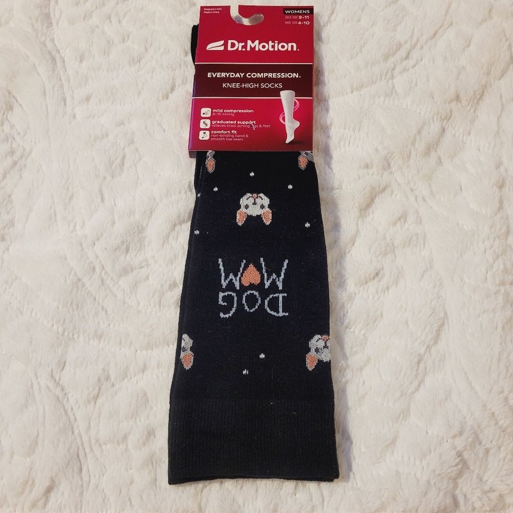 Dr Motion Dog Mom Mild Compression Everyday Knee Socks Size 9-11 Shoe 4-10 New
